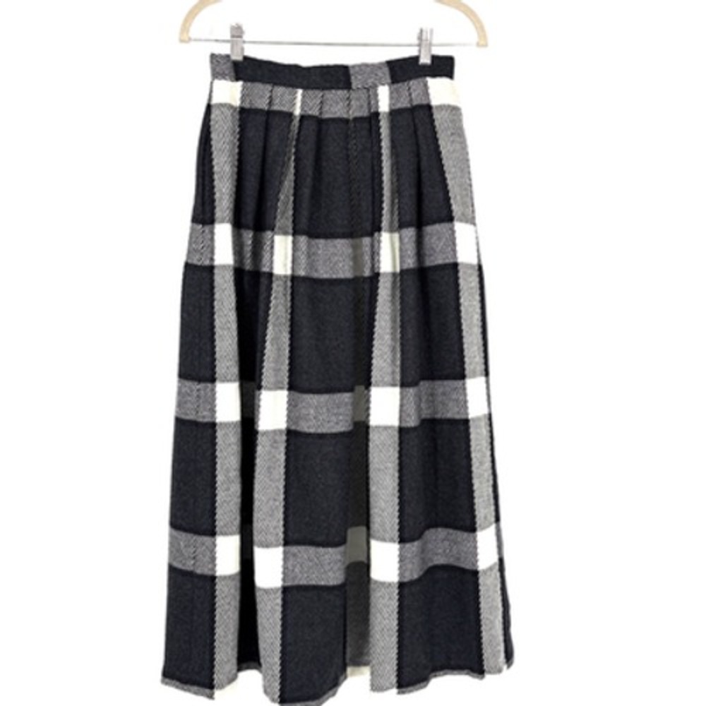 Peter Martin Midi Skirt Women 8 Black Plaid Pleated Academia Cashmere Blend VTG